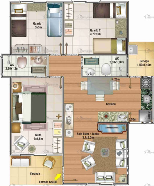 Casa popular com 3 dormitórios