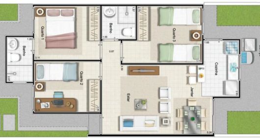 Casa popular com 3 dormitórios