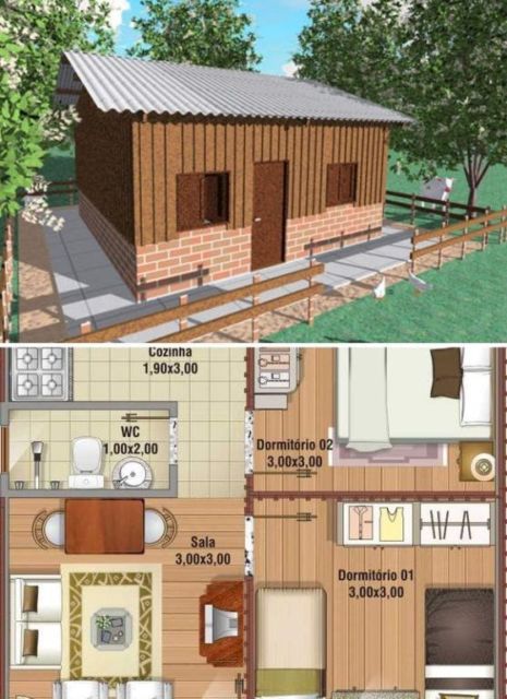 Confira o modelo da casa popular acima e a planta abaixo