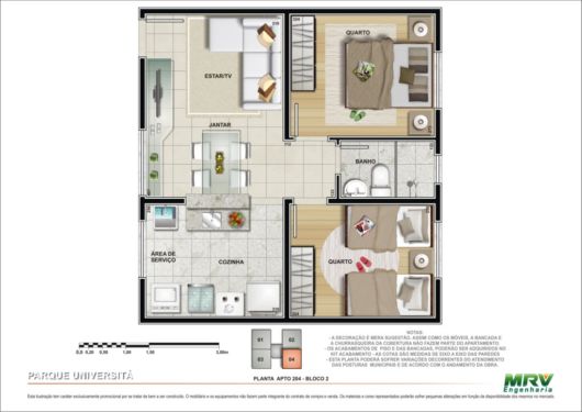 planta de casa com Sala de jantar e sala de estar juntas