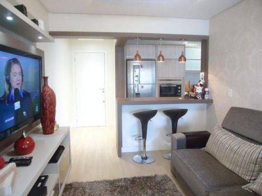 cozinha americana com sala pequena