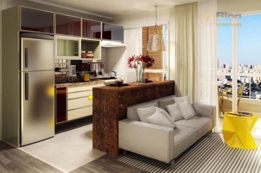 cozinha americana com sala pequena