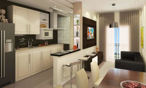 cozinha americana com sala simples