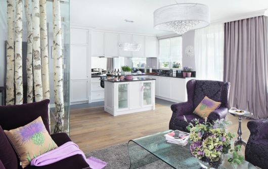 Decoração de cozinha americana com sala de estar