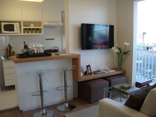 cozinha americana com sala pequena