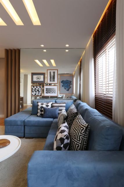 sofá azul decoração
