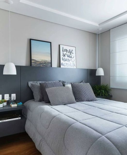 quarto de casal cinza e preto
