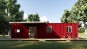 Casa container simples na cor vermelha.