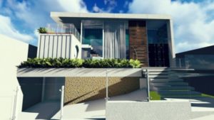 casa container branca com vidros espelhados.