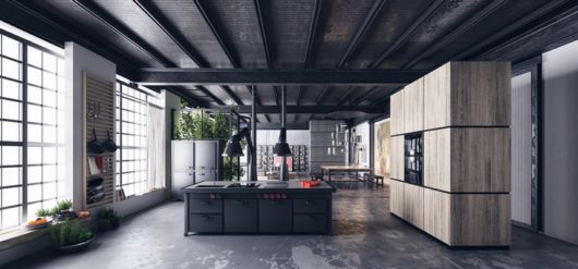 Forro de madeira preto na cozinha