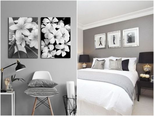decoração com quadros em parede cinza