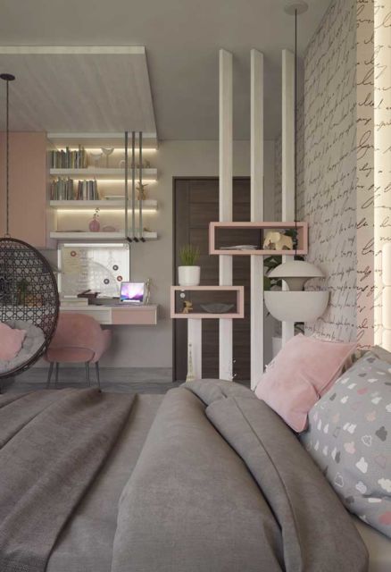 Quarto para meninas e mulheres cinza