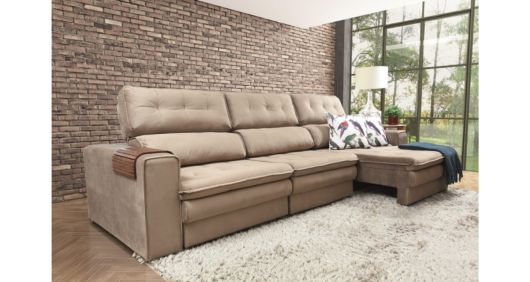 Sala decorada com sofá retrátil com chaise