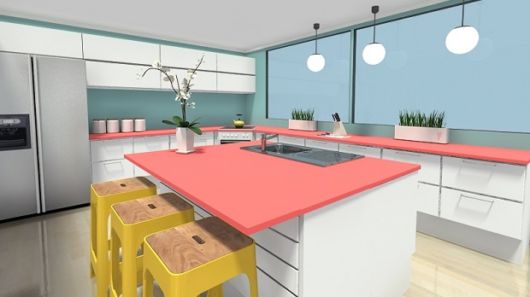 Cozinha planejada com armário azul