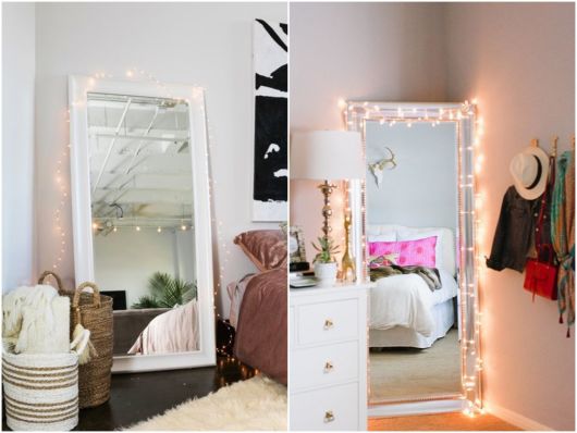 espelho de chão com luzes