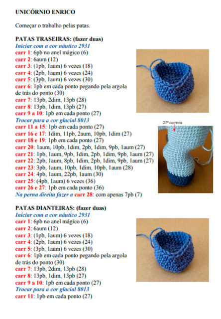 receita amigurumi de unicórnio