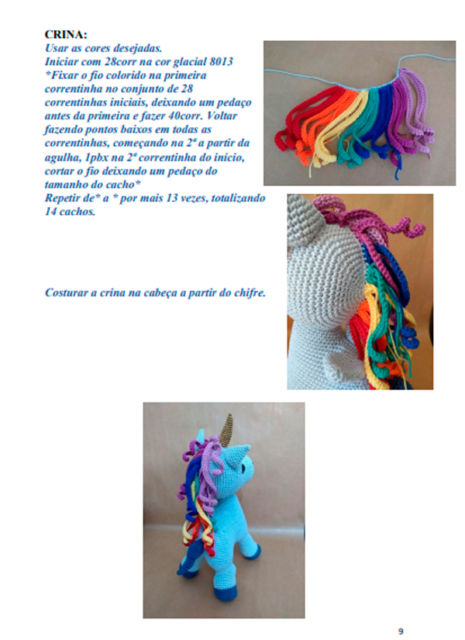receita amigurumi de unicórnio