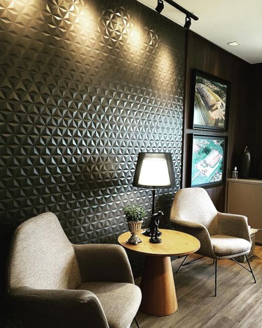 Revestimento 3D em porcelanato cinza