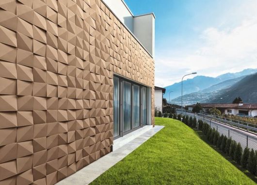 Revestimento 3D na fachada marrom