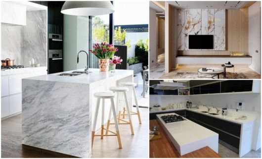 Decoração e revestimento com mármore branco