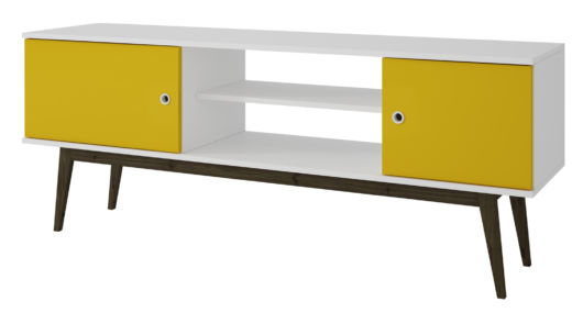 Rack retrô amarelo e branco