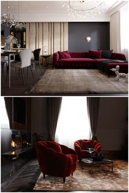 sofá de veludo vermelho