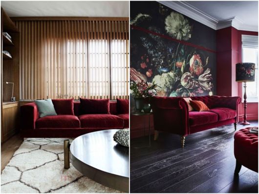 sofá de veludo vermelho