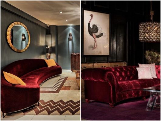 sofá de veludo vermelho