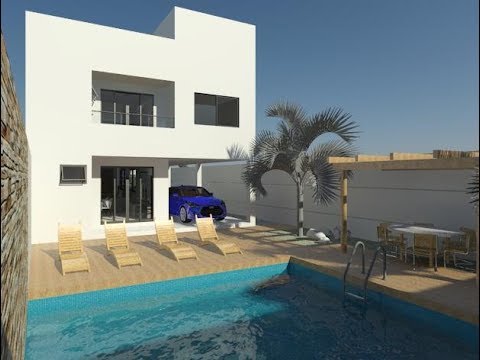 casa branca com piscina.