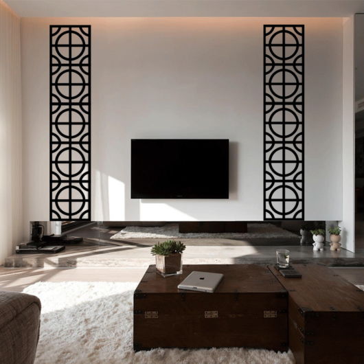 sala com parede de cobogó de mdf preto.