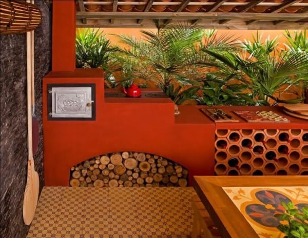 fogão a lenha moderno com adega