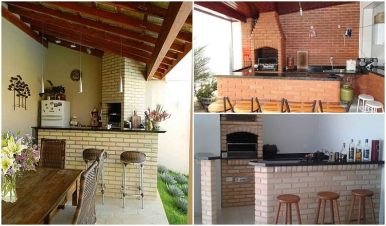 balcão para churrasqueira de tijolo à vista