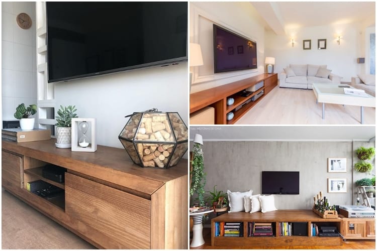 decoração com rack de madeira maciça