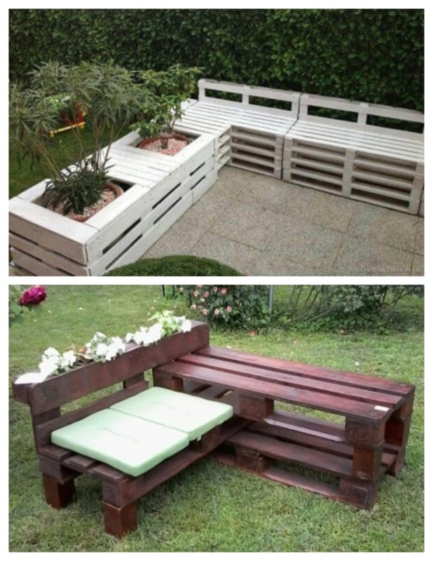 Bancos em artesanato em madeira