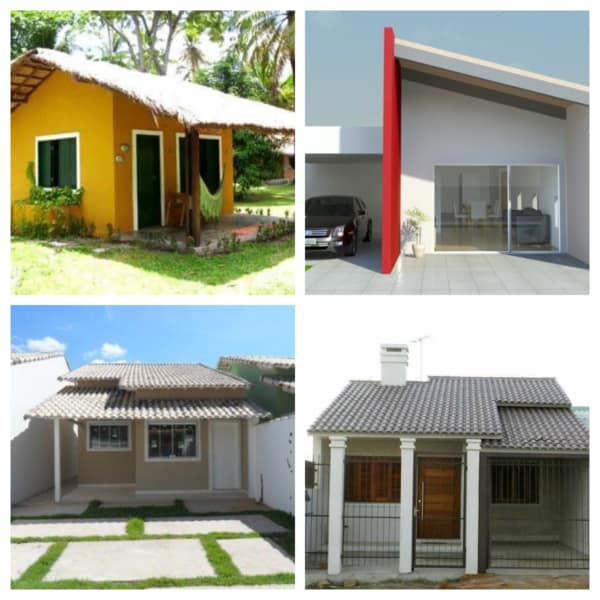 Montagem de fotos de fachadas de casas simples e pequenas básicas