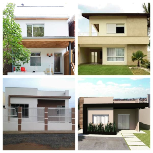 Montagem de fotos de fachadas de casas simples e pequenas e quadradas 1