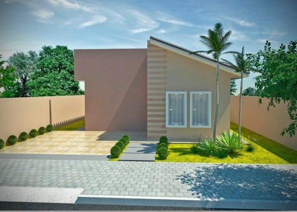 fachadas de casas simples e pequenas da cor bege