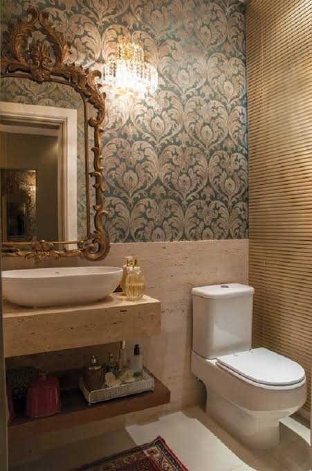 lavabo moderno com papel vintage