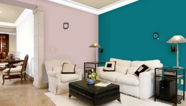 pintura para parede de sala em duas cores