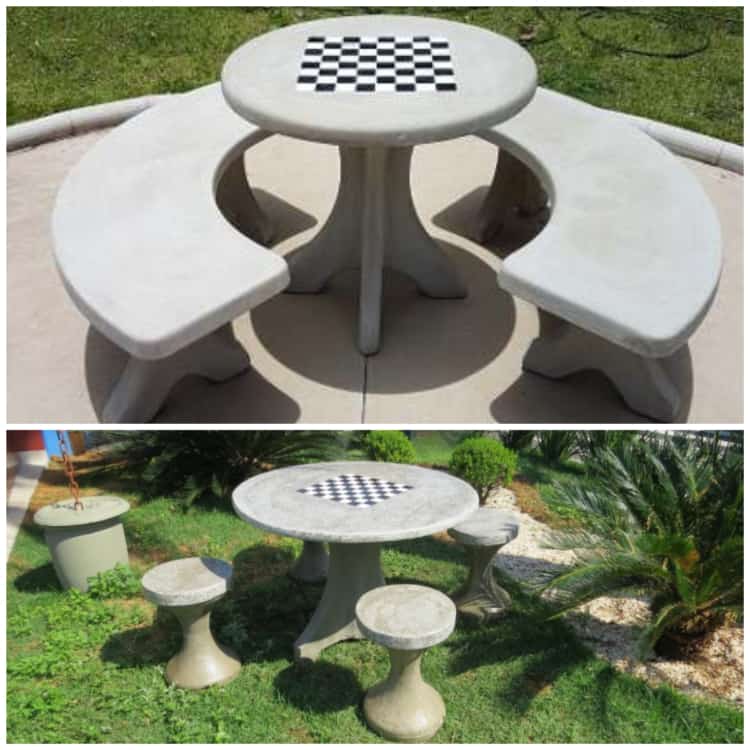 Bancos de jardim com desenho de tabuleiro