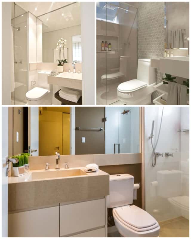 Montagem com cores para banheiro pequeno