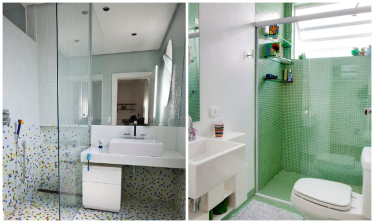 Montagem de cores claras para banheiro