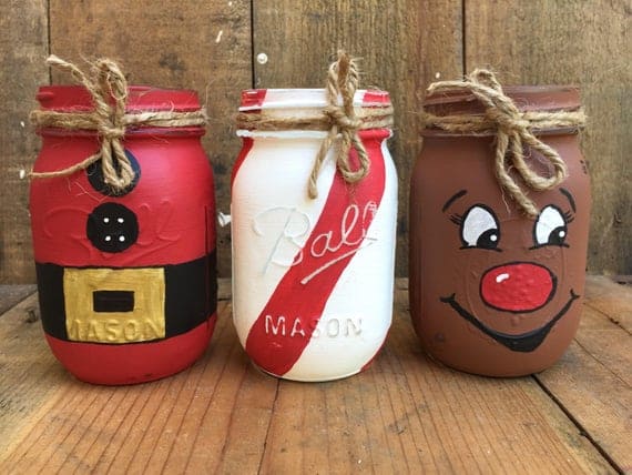 Enfeite de Natal artesanal feito com pote de vidro personalizado com pintura36