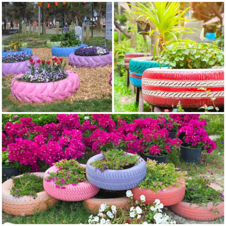 Decoração com Plantas e Pneus