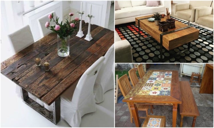 Mesa de madeira de demolição