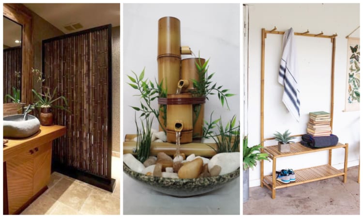 Montagem com decoração de bambu