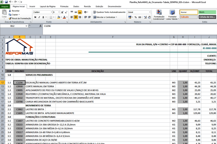 Planilha de construção