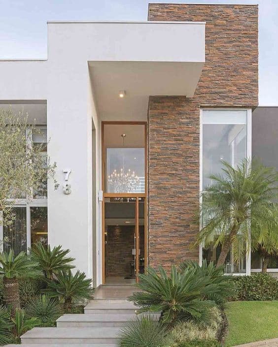 fachada moderna com detalhes em pedras