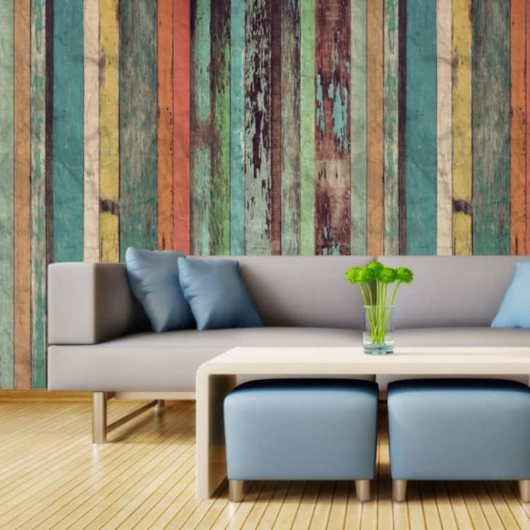Parede adesivada com decoração rústica