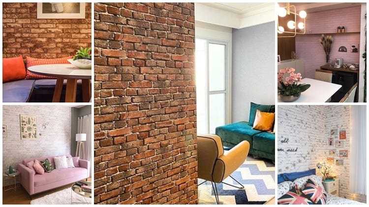 decoração com papel de parede de tijolinho
